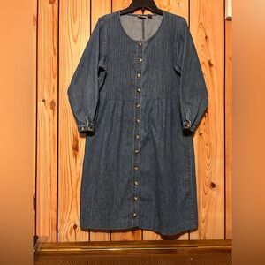 Vintage LL Bean Long Sleeve Denim Dress Size 12P Cottage Core Prairie Homestead